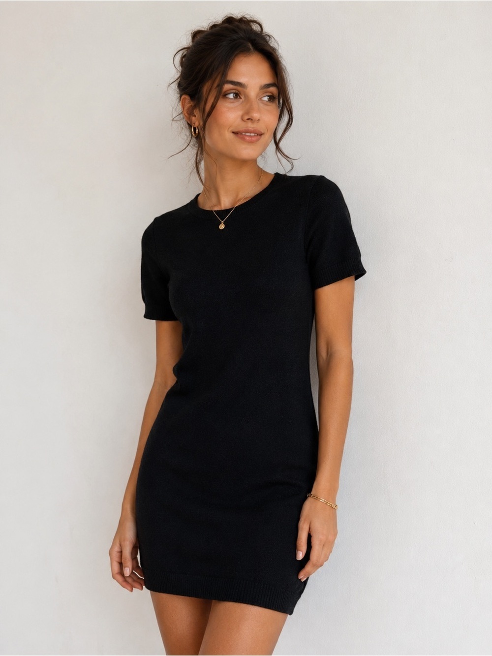 AQUACASHMERE black fitted 100% cashmere dress medium